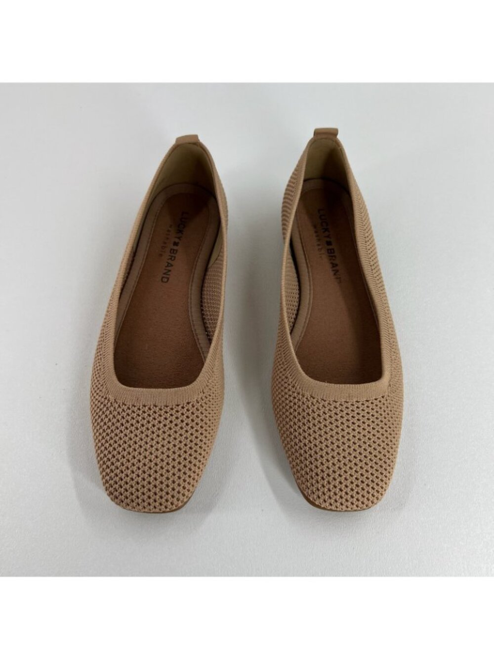Lucky Brand Daneric Knit Ballet Flats Size 6.5 Washable Slip On Square Toe Beige - Picture 8 of 12